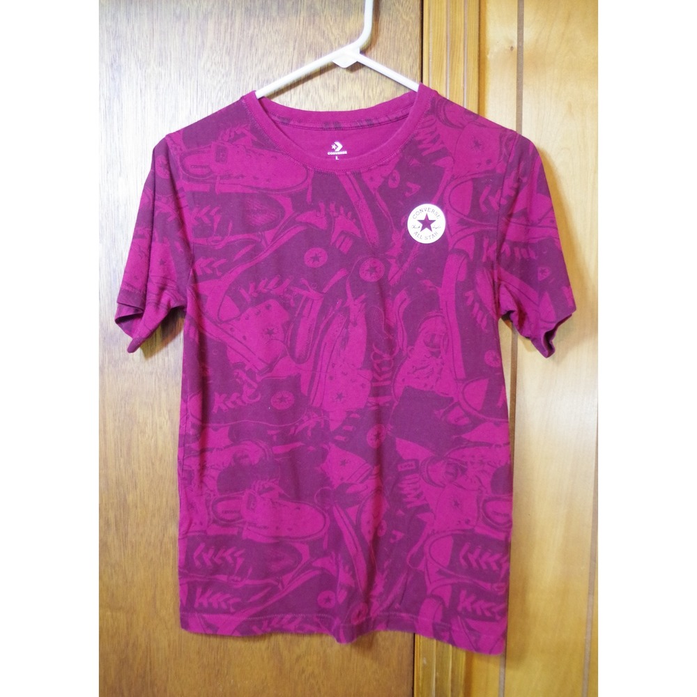 Converse All Star Kids‎ L 12-13Y T-Shirt Burgundy Chuck Taylor Sneaker Print